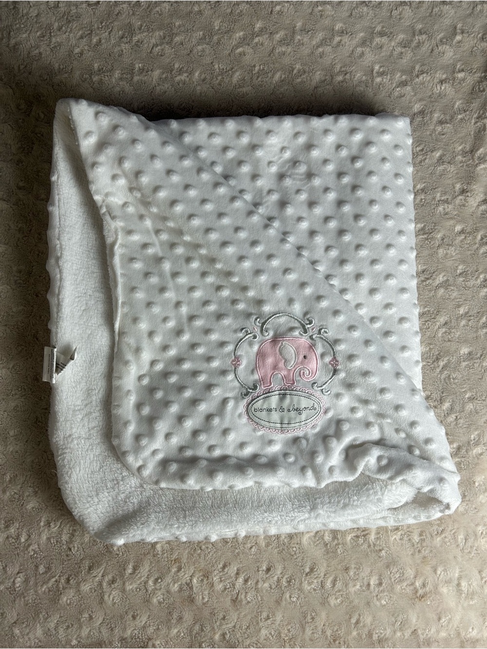 Blankets & Beyond Pink Elephant Baby Blanket White Minky Dot Bumps Gray Floral